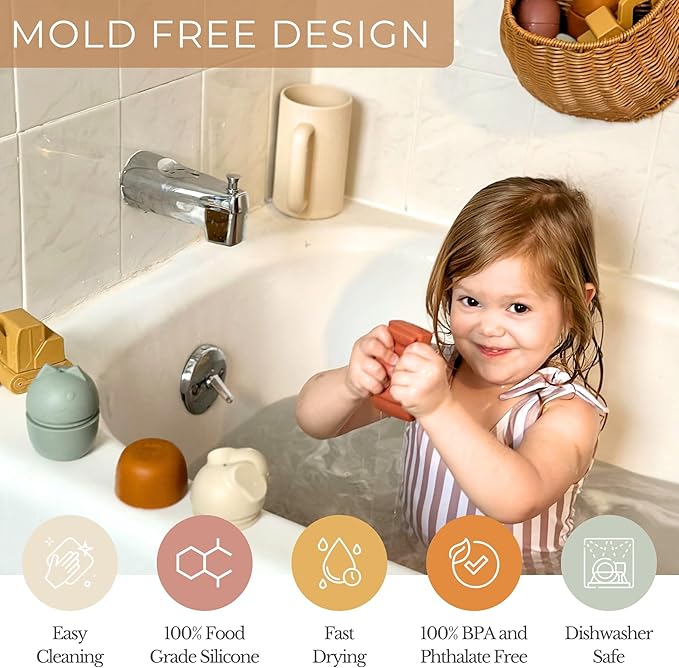 Brooklyn Neutral Non Toxic, Silicone Bath Toys-5 Pack Animal Bathtub and Water Toys for Babies