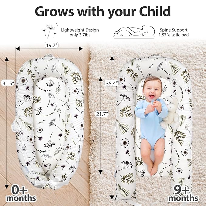 Baby Support Cushion | Organic Cotton Infant Support Cushion | Reversible, Adjustable & Portable Floor Cushion | Soft, Breathable, Washable Cover | Forest