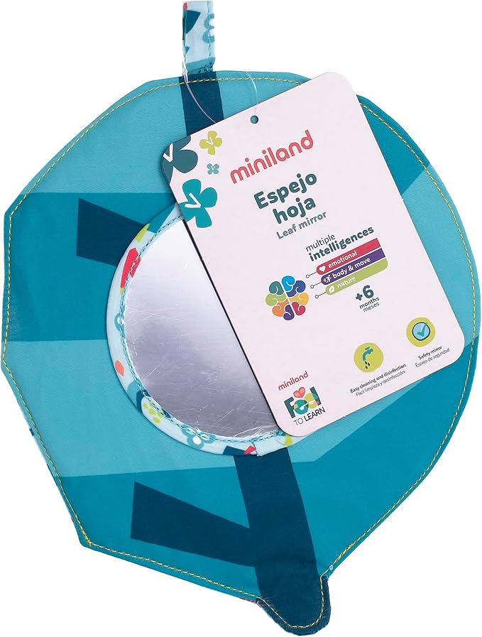 Miniland Feel to Learn Leaf Mirror for Small Children with Contrast Colors and crinkly Paper Inside