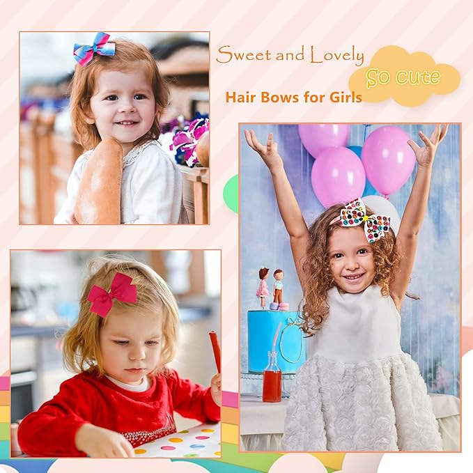 12 Pcs 5 Inch Hair Bows for Girls,Colorful Rainbow Heart Girls Hair Bows Grosgrain Ribbon Hair Bow With Alligator Clips for Toddlers Little Girl Children Kids Teens