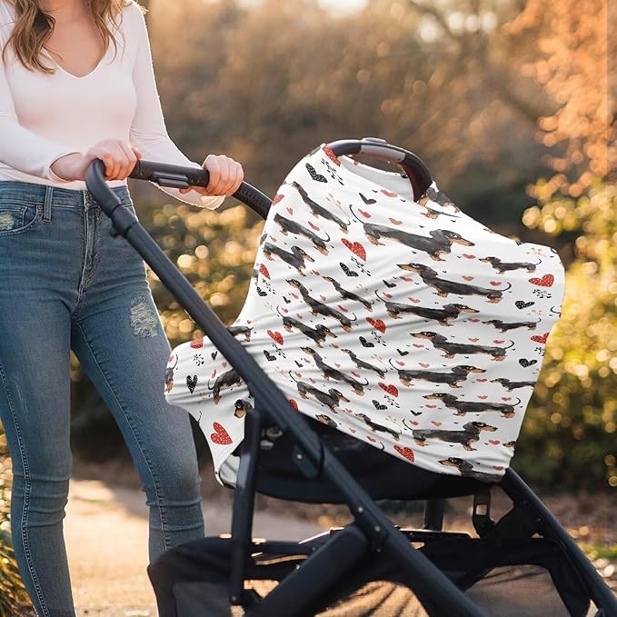 AFPANQZ Dachshund Stretchy Baby Car Seat Cover for Girls Boys Nursing Breastfeeding Covers Shopping Cart High Chair Stroller Covers Infinity Scarf Sunshade Car Seat Canopies