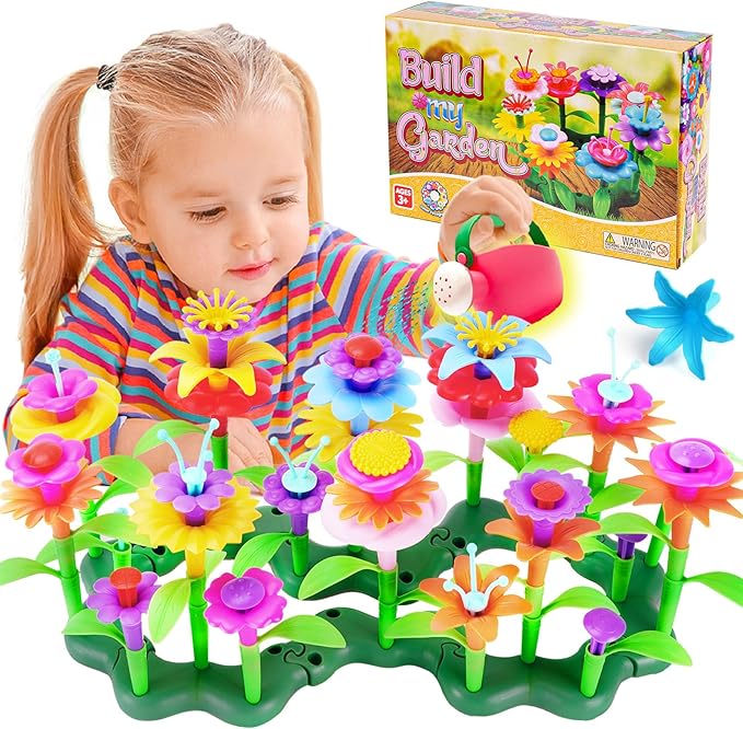 FUNZBO 99pcs Girls Flower Garden Building Toys Set - Spring Toys for 3 4 5 6 7 8 9 Years Old Girls, STEM Montessori Educational Toys for Toddlers Kids,Sorting & Stacking Toy for Birthday Gifts
