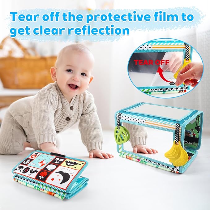 Baby Toys 0-6 Months - Tummy Time Baby Mirror Infant Toys - High Contrast Baby Toy for Newborn - Montessori Sensory Toy 0 2 3 4 5 6-12 Months Boy Girl Shower Gifts