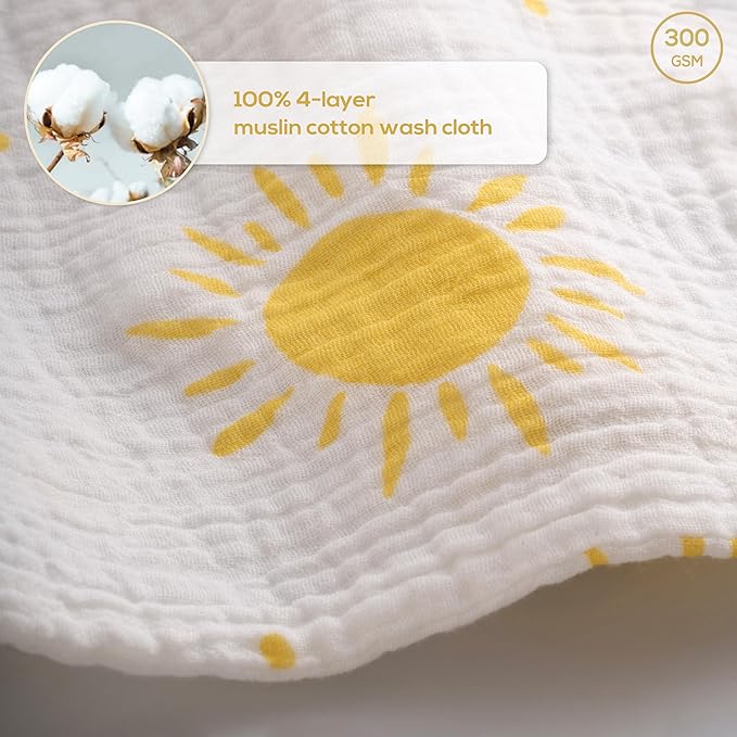 Muslin Baby Washcloths for Newborns, Pack of 8, 11"x11", Super Soft Cotton, Absorbent and Gentle, Baby Cotton Wipes, Baby wash Cloths