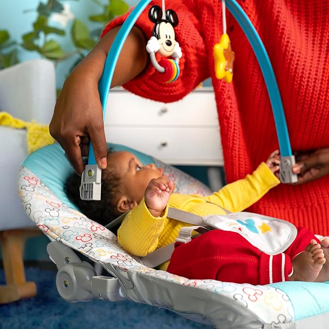 Bright Starts Disney Baby Mickey Mouse Infant to Toddler Rocker & Seat with Vibrations and Removable -Toy Bar, 0-30 Months Up to 40 lbs (Original Bestie)