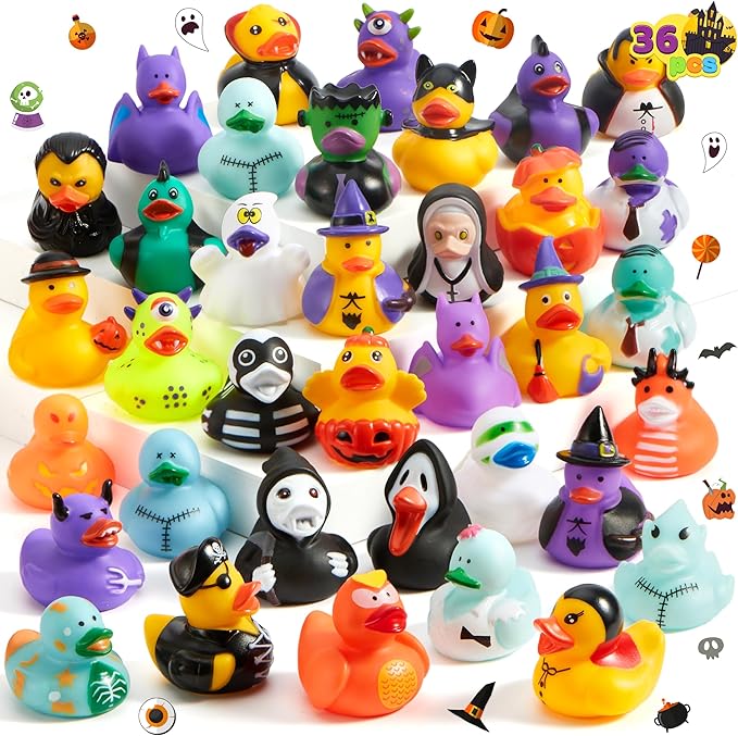 JOYIN 36 Pcs Halloween Ducks Bath Toys, Rubber Ducks Bulk for Halloween Party Favors, Mini Duckies Baby Bathtub Toys for Trick or Treating Goodie Bag Fillers, Classroom Prizes