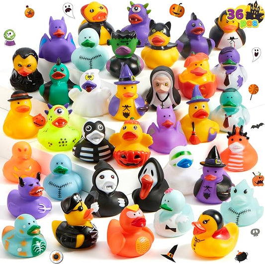 JOYIN 36 Pcs Halloween Ducks Bath Toys, Rubber Ducks Bulk for Halloween Party Favors, Mini Duckies Baby Bathtub Toys for Trick or Treating Goodie Bag Fillers, Classroom Prizes