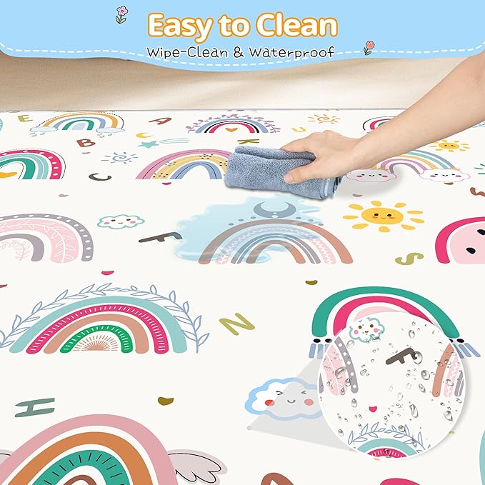 Baby Play Mat, 1-Inch Thick Foam 47" X 47" Playpen Mat,Waterproof & Non - Slip Playmat for Baby Play on Floor, Wipe - Clean, Ideal for Infants, Toddlers & Kids' Crawling and Tummy Time(Rainbow)