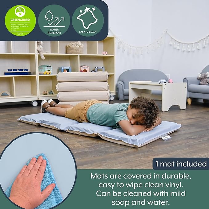 Children's Factory Nap Mats, 2 inch Thick Toddler Sleeping Mats for Preschools and Daycares, Comfortable and Soft 4 Section Folding Nap Pad
