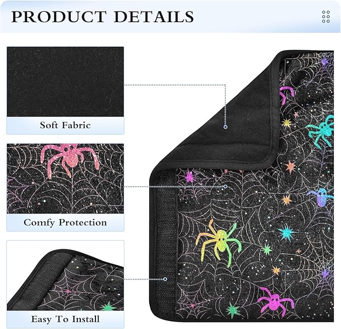 CHIFIGNO Neon Halloween Spiders Seat Belt Covers Cute Seatbelt Cover Pack of 2 Shoulder Pads Car Accessories for Adults Women Kids