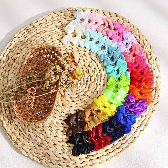 48PCS OAOLEER Fully Lined Hair Clips and Bows for Baby Girls, Infants & Toddlers - Tiny Alligator Clips in 24 Color Pairs (Style D-48pcs)