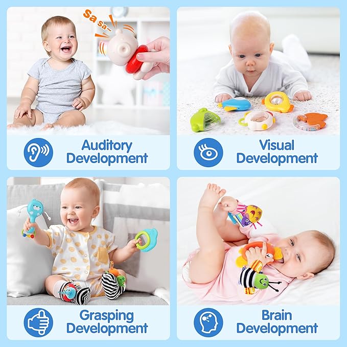 Vanmor Baby Rattles 0-6 Months | Sensory Toys for Infants 6-12 Month, Wrist Rattle Socks, Foot Finder & Teething Toys | Teether Grasping Shaker for Newborn, Must Haves Montessori Baby Shower Gifts