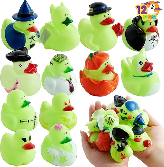 JOYIN 12 PCS Halloween Glow Ducks Bath Toys, Rubber Ducks for School Classroom Prizes, Glow in The Dark Duckies for Trick or Treating Goodie Bag Fillers, Halloween Party Favors Decorations