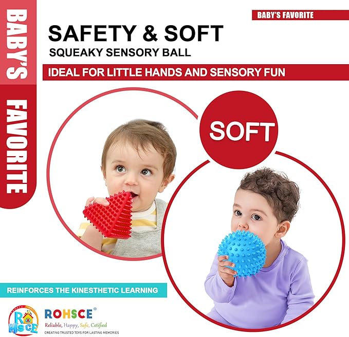 Sensory Balls Baby Teething Toys 6-12 Months, Soft Spiky Textured Multi Ball Set for Boys & Girls 1-3, BPA Free Montessori Tactile Development, 3 Pcs