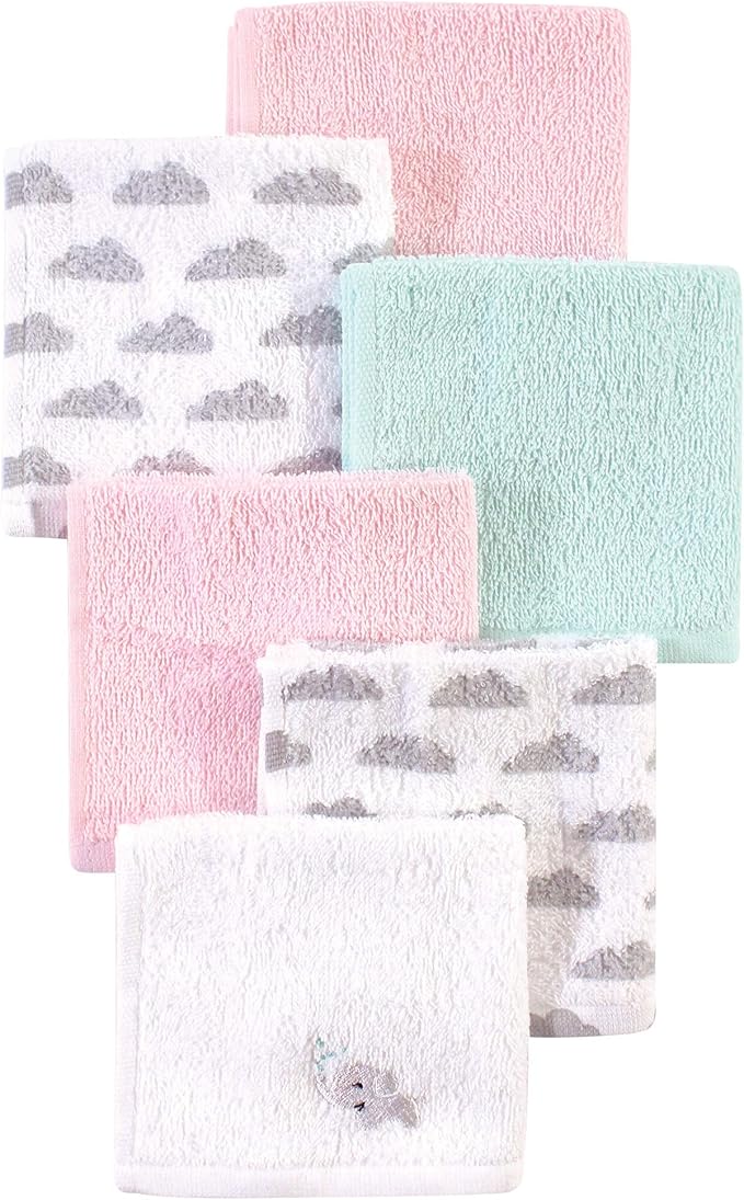 Luvable Friends Unisex Baby Super Soft Cotton Washcloths, Elephant Spray, One Size