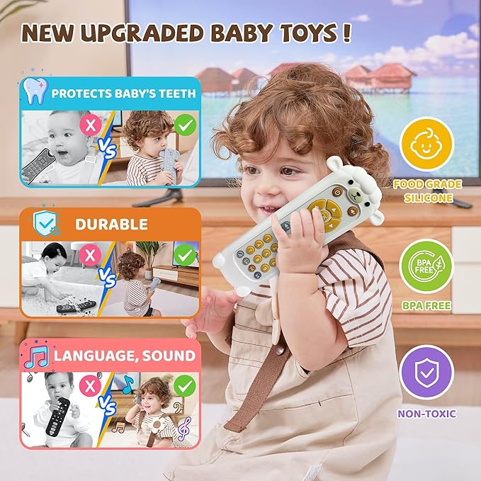 KIRALUMI Baby Remote Control Toy - Baby Musical Toys, Early Number Learning in 3 Languages (English, Spanish & French), Preschool Boys Girls Toys Gift 6, 12, 18 Months.