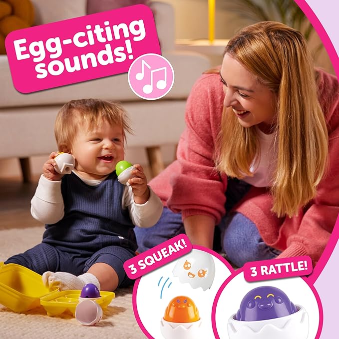 TOMY Toomies Hide & Squeak Eggs Toddler Toys - Matching and Sorting Games - Toddler Sensory Toys for Hand Eye Coordination and Color Recognition - Ages 6 Months and Up