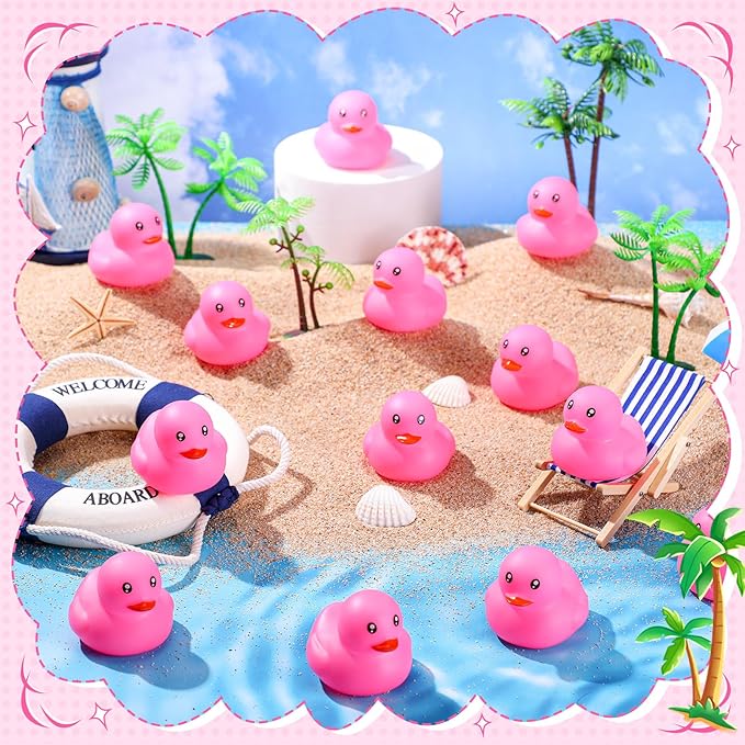Hungdao 48 Pcs 2 Inch Mini Rubber Ducks for Kids Children Party Favors Bulk Bath Ducks Summer Pool Floating Toys Rubber Duckies Birthday Gifts for Boys Girls Baby Shower Supplies(Pink)