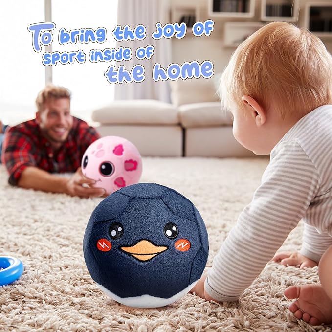VangeBow Silent Indoor Soccer Balls for Toddlers, Inflatable Soft Plush Baby Toddler Soccer Ball Toys Gifts for 0+Year Old Boy Girl First Birthday Gift (Black Penguin, Pump Include)