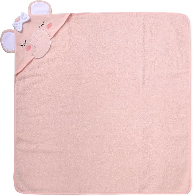 Baby Animal Hooded Towel and Washcloth Set for Newborns, Infants, Toddlers Boys and Girls 3-24 Months (Delicate Pink Elephant)