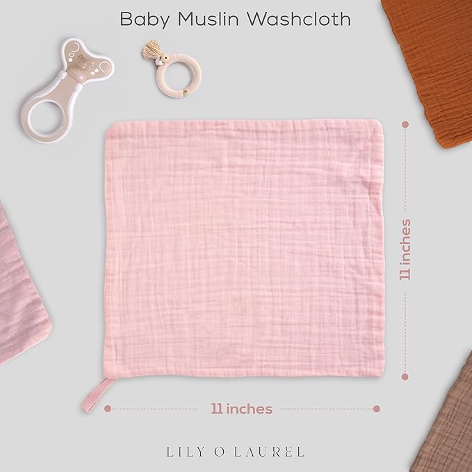 Muslin Baby Washcloths for Newborns, Pack of 8, 11"x11", Super Soft Cotton, Absorbent and Gentle, Baby Cotton Wipes, Baby wash Cloths