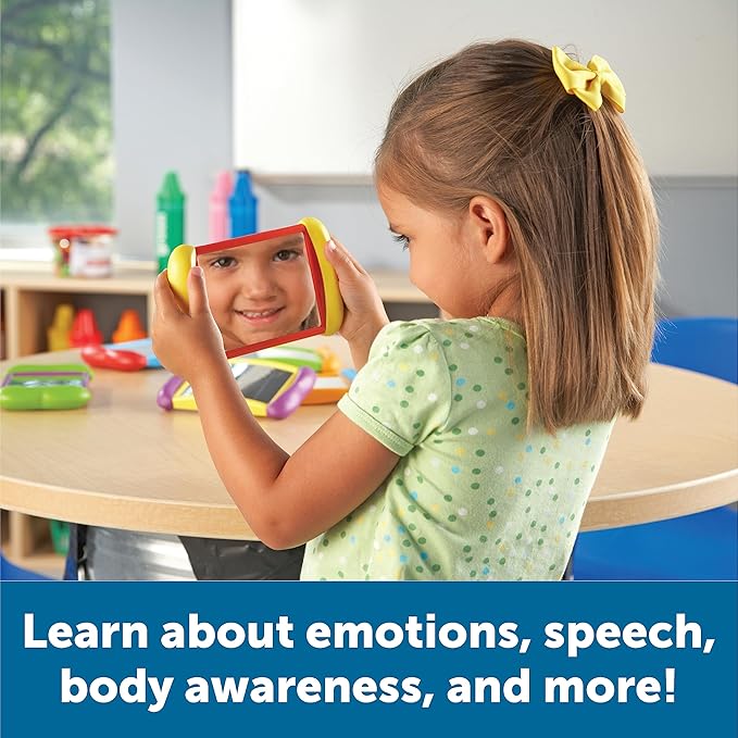 Learning Resources All About Me 2 in 1 Mirrors - 6 Pieces, Ages 18+ months Toddler Social Emotional Learning Toys, Mirror for Kids