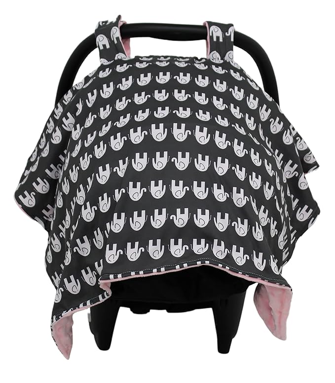 Dear Baby Gear Car Seat Canopy - Infant Car Seat Cover for Maximum Protection and Style - Soft and Breathable - Carseat Canopies for Boys and Girls - Elephants on Gray/Pink Dot - 40"x30"