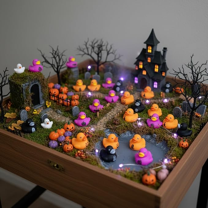 Deekin 100 Pcs Halloween Rubber Ducks Bulk 1.37 Inch Mini Fancy Novelty Rubber Ducks for Halloween Trick or Treat Fillers Party Favors