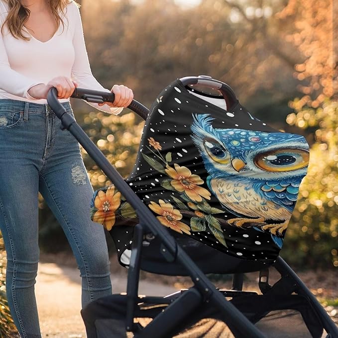 AFPANQZ Owl Baby Car Seat Cover Stretchy for Baby Girls Nursing Breastfeeding Covers Shopping Cart High Chair Stroller Covers Infinity Scarf Sunshade Car Seat Canopies