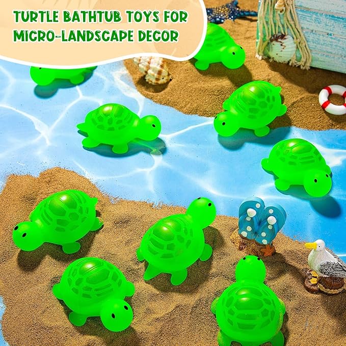 25PCS Rubber Turtle Bath Toys Glow in The Dark Green Floating Squeaky Sea Turtle Rubbe Toys, Cute Screaming Sound Rubber Turtle Bulk for Bath Shower Swimming Pool Birthday Beach Decor