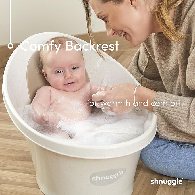 Shnuggle Newborn Baby Bath | Built in Support Bump and Soft Backrest | Suitable from Newborn | Bath Seat Support Includes Plug | Taupe