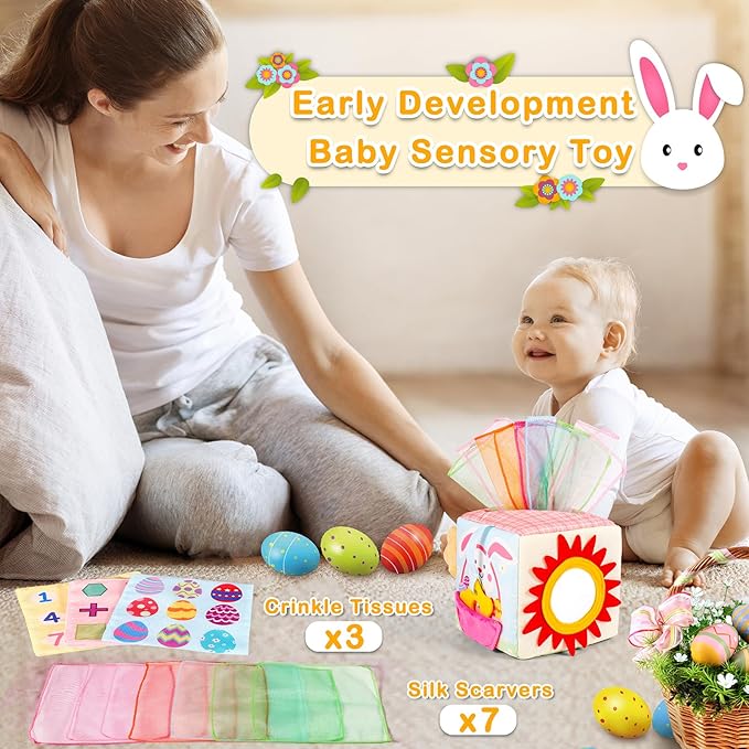 Easter Baby Toys Montessori Toys Baby Tissue Box Toy for Babies 3 6 9 Months, Easter Gifts, Easter Basket Stuffers for Babies