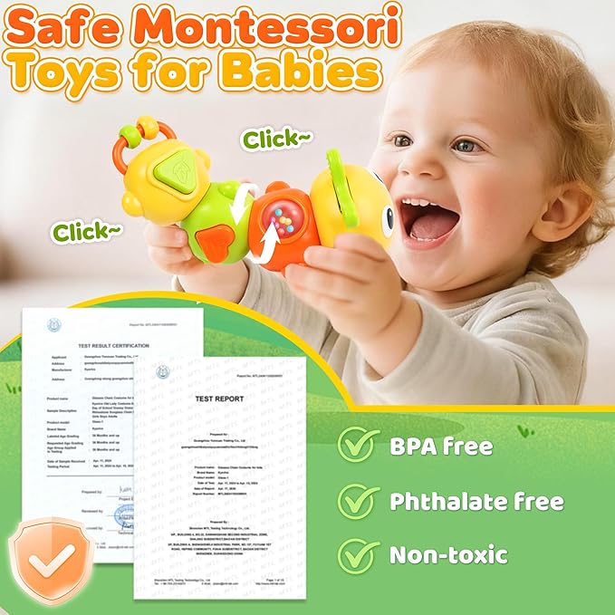 Montessori Sensory Toy for Baby 1 year old, Caterpillar Busy Board for Toddler 12-18 Month Airplane Travel Toy Roadtrip Car Activities 1st Birthday Gift Valentine Day Gift Easter Basket Stuffer