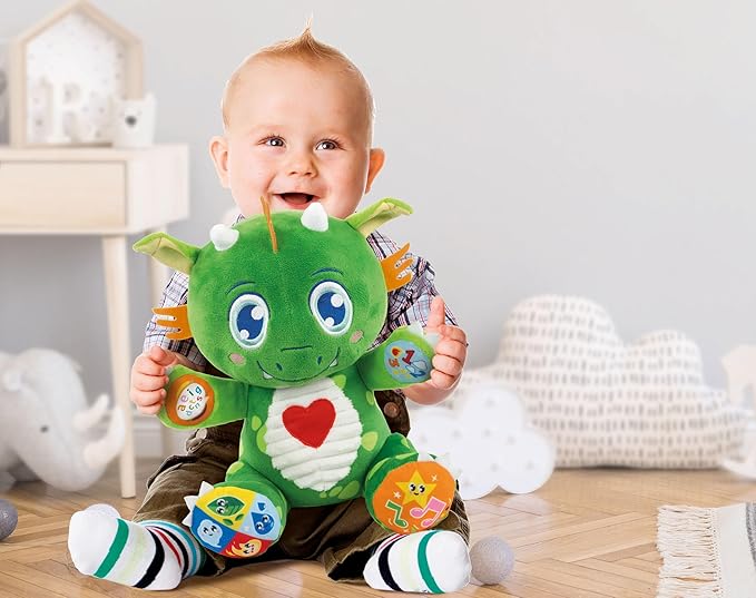 Clementoni Baby Dino Dragon Birichino, Plush Animal for Newborns from 6 Months, Play for Childhood, Learns Words, Colours, Numbers and Shapes, Stimulates Multisensory Development,