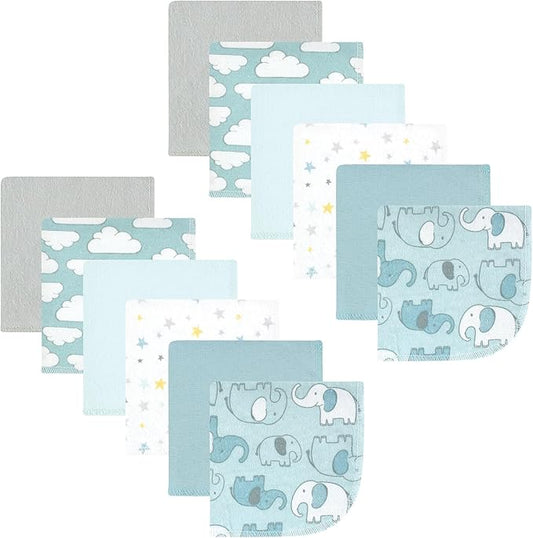 Hudson Baby Unisex Baby Flannel Washcloths, Boy New Elephant 12Pk, One Size
