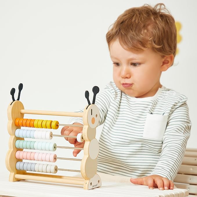Janod - Wooden Learning Abacus - 50 Coloured Beads - Early Learning Toy - FSC Certified Wood and Water Paint - Develop Fine Motor Skills - From 18 Months - J04014