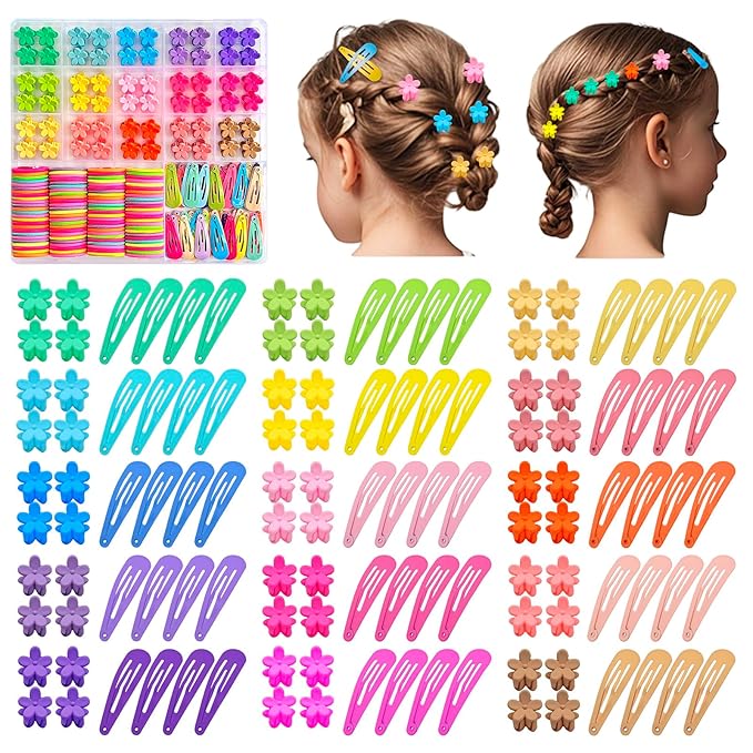 Hair Accessories for Toddlers, 220pcs, Colorful Mini Flower Claw Clips for Toddlers Cute Tiny Snap Hair Clips Metal No Slip Snap Hair Barrettes for Baby Fine Hair