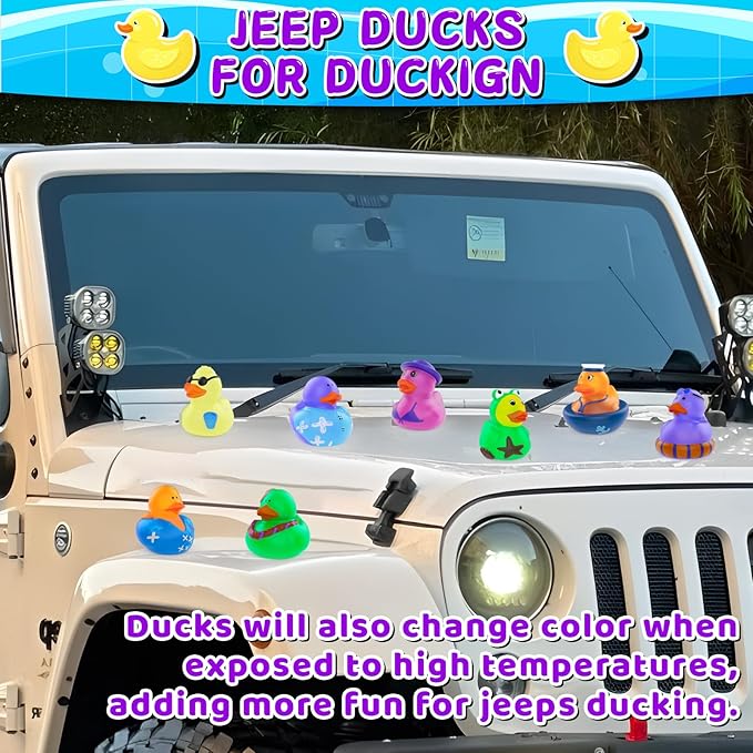 24 Pack Valentine Day Color Changing Rubber Ducks,Jeep Ducks for Ducking Baby Bath Beach Toys Easter Basket Stuffer Party Favors Mini Ducks for Pool Water Activity