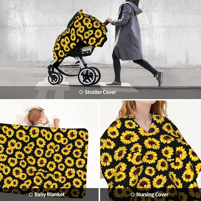 Sunflower Baby Car Seat Canopy Cover 39x27.5 Inches Multi Use Nursing Cover for Newborn Car Seat Canopy Mom Nursing Breastfeeding Covers Newborn Shower Gifts