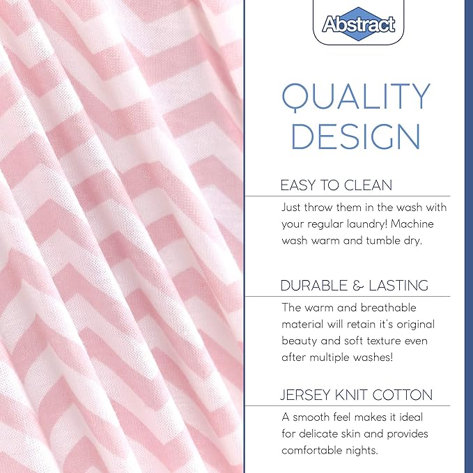 Pack n Play Fitted Sheet – Super Soft, 100% Natural Jersey Cotton – 27” x 39” – for Boys and Girls, Fits Pack n Play, Playard and Foldable Mattresses - Covered Elastic Hem – Zigzag Pink