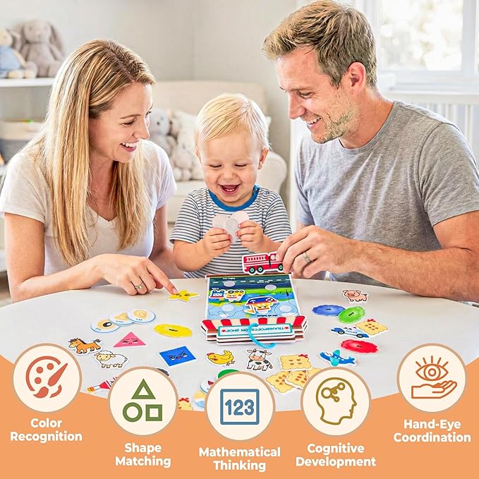 Activity Books for toddlers 1-3, Montessori Felt Busy Book for Toddlers, Educational Sensory Toys for Baby 1+, Preschool Learning Busy Board, Color Sorting Toys for Boys and Girls Birthday Gifts