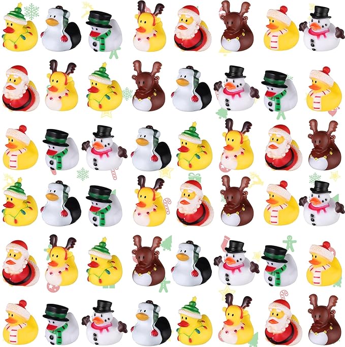 Sratte 48 Christmas Rubber Duck Bulk, Mini Santa Rubber Duck Bath Toys Assorted Xmas Party Decorations for Christmas Party Favors Stocking Stuffers Gifts for Coworkers Class (Cute Style)