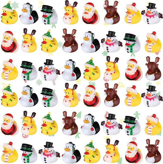 Sratte 24 Christmas Rubber Duck Bulk, Mini Santa Rubber Duck Bath Toys Assorted Xmas Party Decorations for Christmas Party Favors Stocking Stuffers Gifts for Coworkers Class (Cute Style)