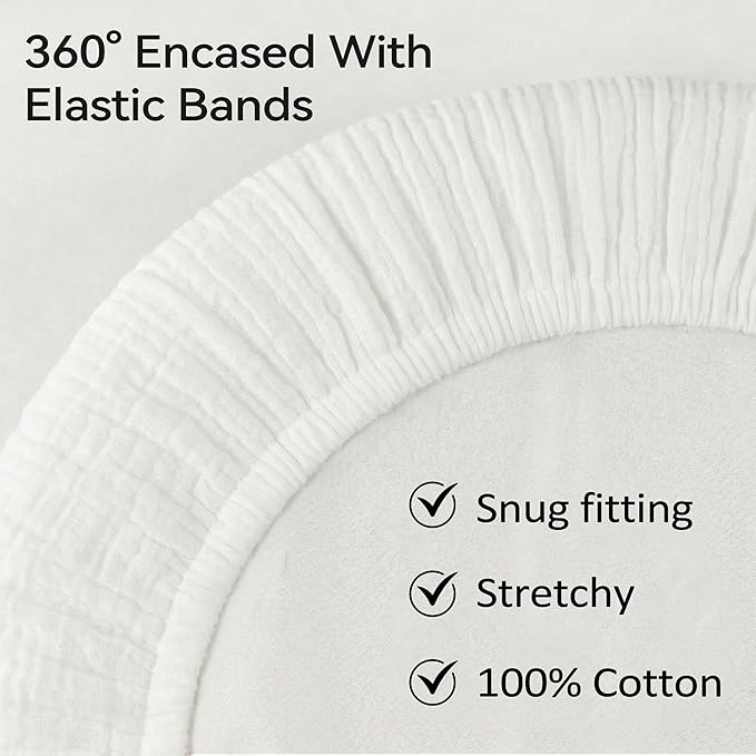 Muslin Bassinet Sheet Compatible with Halo BassiNest Swivel Sleeper - 100% Cotton Hourglass & Peanut Shape Mattress Pad Cover (30"x18"), Breathable & Soft, Boho (1 Pack White)