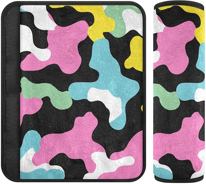 2 Pack Seatbelt Covers Seat Belt Cover Pad for Adults Boys Girls Car Seat Strap Covers Pads Cushion Universal Shoulder Strap Pad Protector for Backpack Camera Bag 10x7.7Inch Colorful Cow Print Black