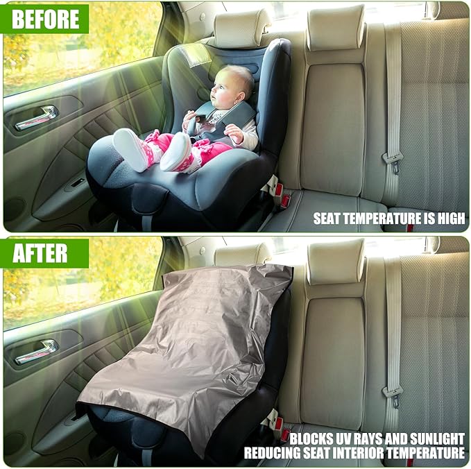BBTO 2 Pcs Car Seat Sun Shade Cover Car Seat Cooler Toddler Cover Heat Protector Reflective Baby Keep Baby Cool and Child Safety for Travel (Silver Coated Cloth)