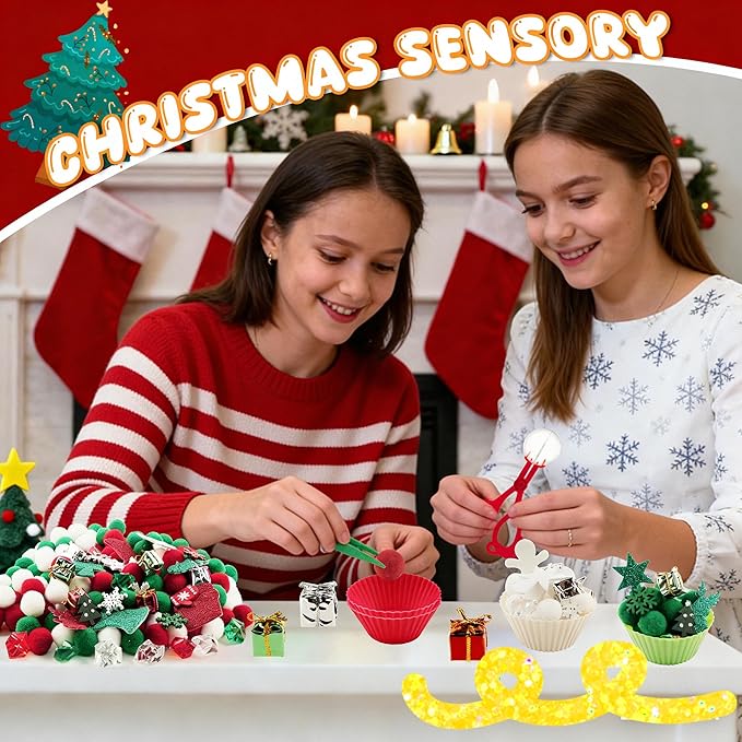Bbiamsleep 297 Pcs Christmas Sensory Bin Filler Christmas Sensory Bin Items Fine Motor Skill Counting Sorting Xmas Decoration for Xmas Sorting Counting Training