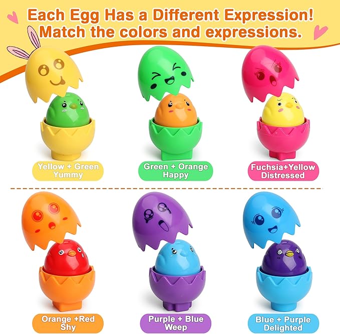 MOONTOY Toddler Toys Matching Egg Set for Toddlers 1-3 Years Learning Montessori Educational Color, Shapes, Sorting Recognition Skills Puzzle Matching Games Easter Basket Stuffers for Baby Boy Girl