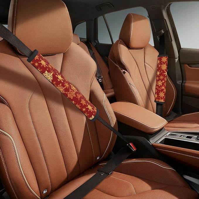 Auto Seat Belt Pads Christmas Golden Snowflake Sweat Absorption Shoulder Strap Cover, Pack of 2, for Womens Mens Adults