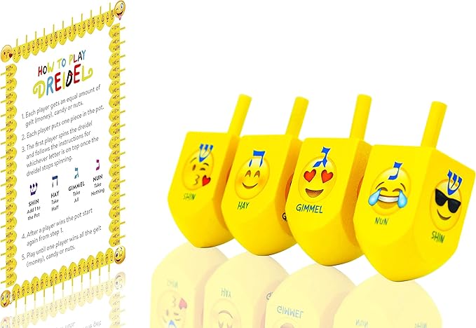 The Dreidel Company Hanukkah Dreidel with Hebrew & English Transliteration Draydel (4-Pack)